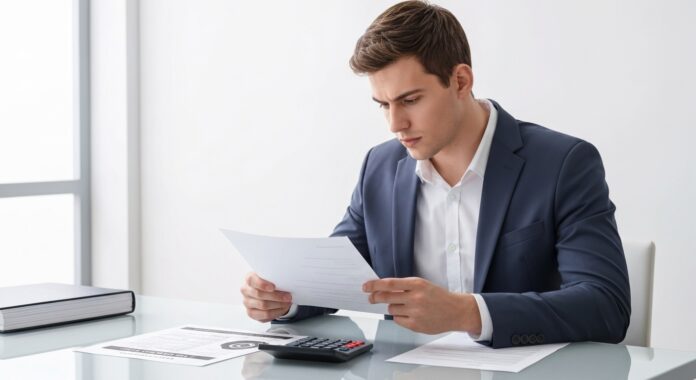 Personne examinant une lettre de refus d indemnisation avec un constat d accident