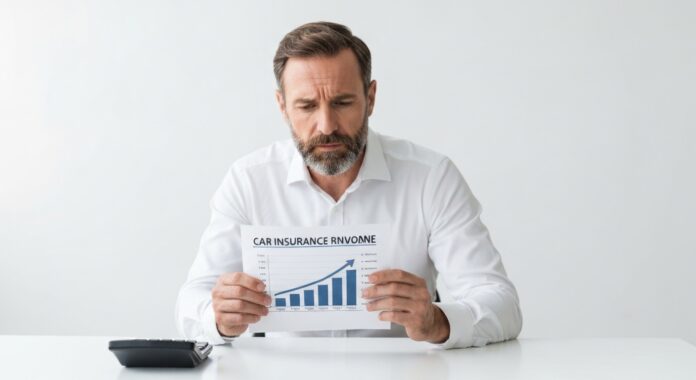 Assureur qui augmente la prime sans sinistre Personne regardant une facture d assurance auto en hausse avec inquietude