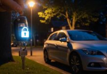 Garantie vol et incendie seule : pour quel profil de conducteur Voiture garée la nuit dans une rue résidentielle, illustration garantie vol et incendie assurance auto