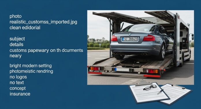 Véhicule importé déchargé avec documents douaniers et papiers d'assurance