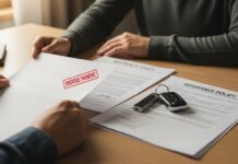 Impayé de prime d’assurance auto : comment éviter la résiliation Personne consultant une lettre de mise en demeure pour impaye de prime assurance auto avec cles de voiture et documents