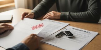 Impayé de prime d’assurance auto : comment éviter la résiliation Personne consultant une lettre de mise en demeure pour impaye de prime assurance auto avec cles de voiture et documents