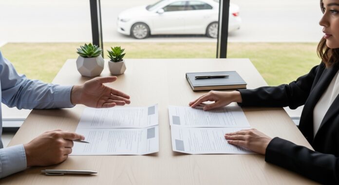 Courtier en assurance comparant des offres assurance auto avec un client