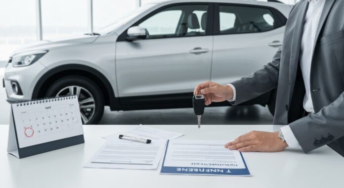 Remise de clés de voiture entre deux personnes, illustrant l'assurance auto temporaire pour un prêt de véhicule