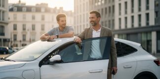 Assurtech vs assureurs traditionnels : ce que ça change concrètement Conducteur récupérant les clés de son véhicule après souscription à une assurance auto