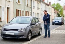 Résiliation par l’assureur pour risque aggravé : motifs et recours possibles Conducteur inquiet observant sa voiture garée dans une rue résidentielle après une résiliation pour risque aggravé