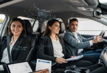 Assurance auto et covoiturage : ce que couvre vraiment votre contrat Deux personnes en covoiturage dans une voiture moderne, illustration assurance auto