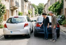 Éviter la surprime après un sinistre : les leviers légaux Deux conducteurs constatant les dégâts après un accrochage sur une route de village