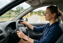 Garantie individuelle conducteur : pourquoi la souscrire même avec un tous risques Conductrice au volant, mains sur le volant, illustration de la garantie individuelle conducteur en assurance auto