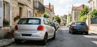 Délit de fuite dont vous êtes victime : comment se faire indemniser malgré tout Voiture endommagée par un délit de fuite, avec le véhicule responsable qui repart en arrière-plan dans une rue française
